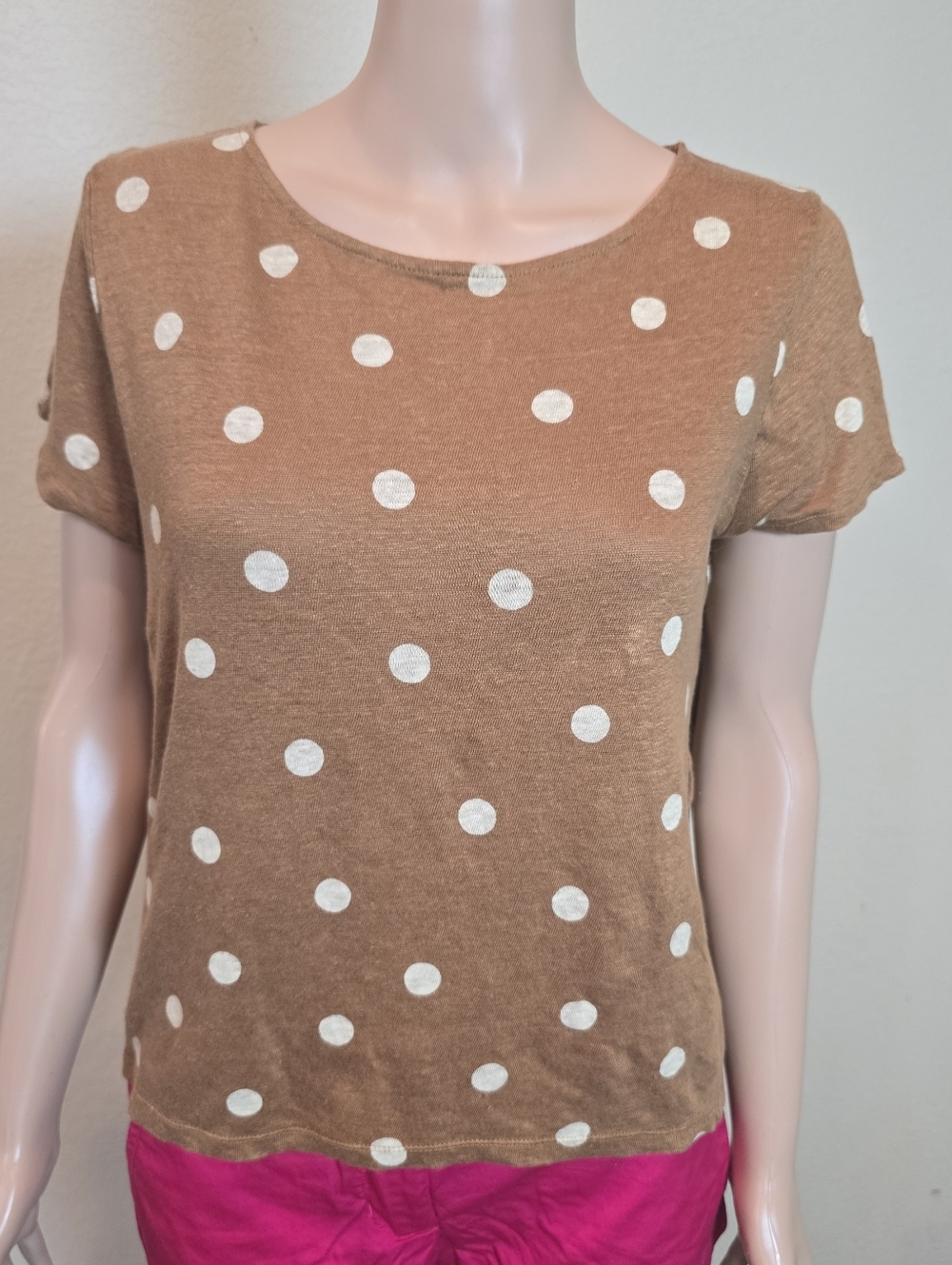 Sézane Polka Dot T-Shirt Tee Brown White Size Small 💯 Linen - Picture 2 of 11
